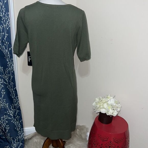 NEW Lulu’s Ballad Olive Green Half-Sleeve Sweater Dress Shift sz L Large - Picture 4 of 9